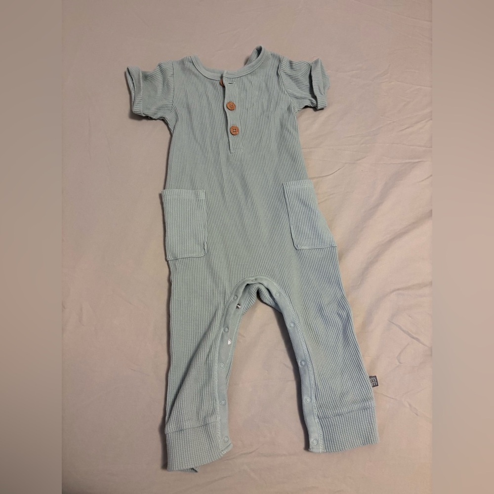 Cozy Sky Blue Ribbed Jumpsuit for Kids